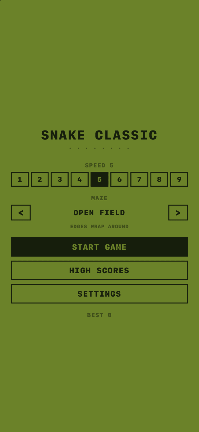 Snake Classic start screen